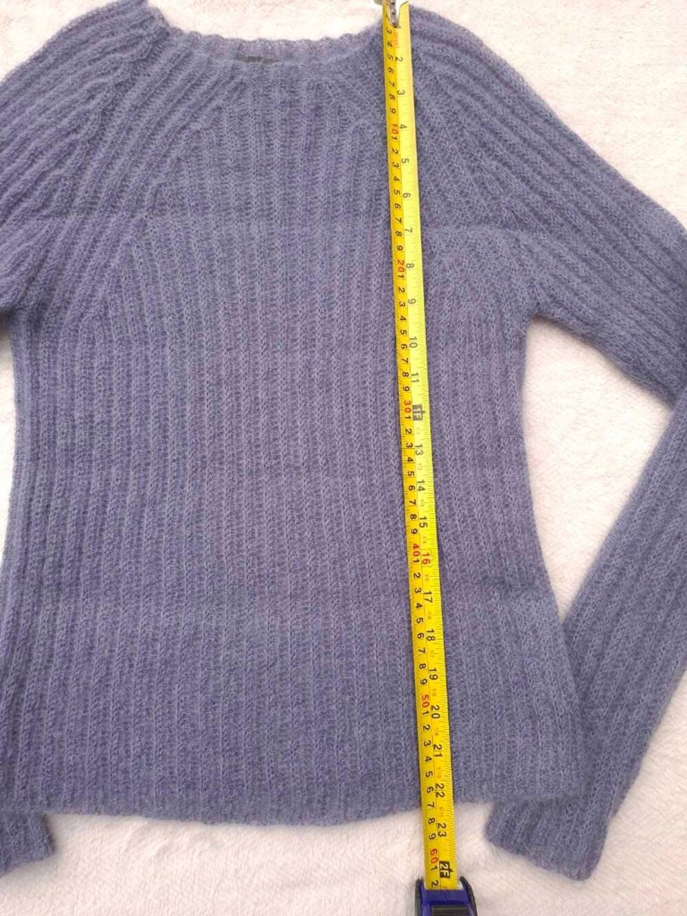 Banana Republic Mohair Wool Blend Lilac Grey Fuzzy Ribbed Cozy Sweater Size S - Picture 6 of 9
